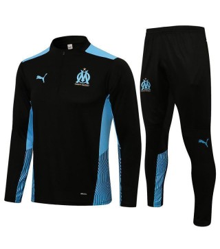 Olympique De Marseille Black Men's Soccer Tracksuit Football Kit 2021-2022
