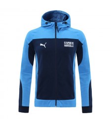 Olympique De Marseille Blue Soccer Hoodie Jacket Survêtement de football pour homme Entraînement 2021-2022