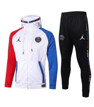 Jordan Paris Saint-Germain Full Zipper Blue Red Sleeve White Jacket Hoodies Tracksuit 2020-2021