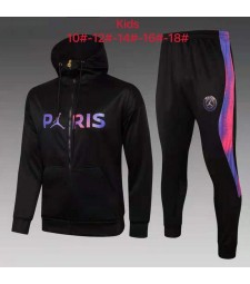 Jordan Paris Saint-Germain Kids Black Soccer Hoodie Jacket Football Tracksuit 2021-2022