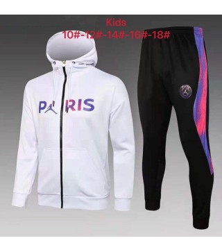 Jordan Paris Saint-Germain Kids White Soccer Hoodie Jacket Football Tracksuit 2021-2022