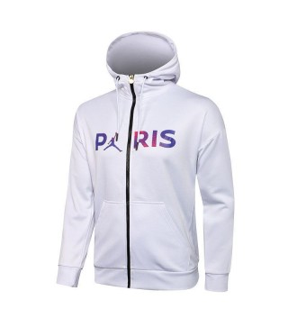 Jordan Paris Saint-Germain White Soccer Hoodie Jacket Football Tracksuit Uniforms 2021-2022