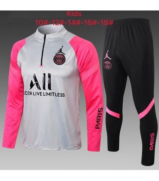 Jordan Paris Saint-Germain Kids Gray Pink Soccer Tracksuit Football Sportswear 2021-2022