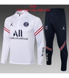 Jordan Paris Saint-Germain Kids White Soccer Tracksuit Football Sportswear 2021-2022