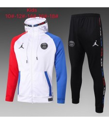 Jordan Paris Saint-Germain Kids White Red Blue Hooded Jacket Soccer Tracksuit Football Sportswear 2021-2022