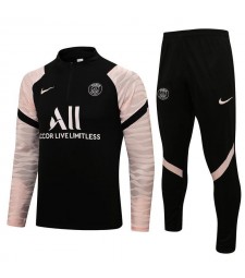 Paris Saint-Germain Black Pink Sleeve Men's Soccer Tracksuit Football Kit 2021-2022