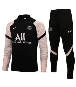 Paris Saint-Germain Black Pink Sleeve Men's Soccer Tracksuit Football Kit 2021-2022