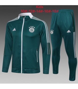 Bayern Munich Kids Dark Green Soccer Tracksuit Football Sportswear 2021-2022