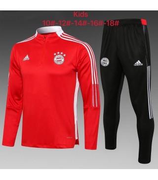 Bayern Munich Kids Red Soccer Tracksuit Football Sportswear 2021-2022