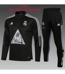 Real Madrid Kids Black Soccer Tracksuit Football Sportswear 2021-2022