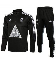 Real Madrid Black Men's Soccer Tracksuit Football Kit 2021-2022