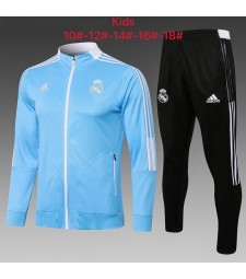 Real Madrid Kids Blue Jacket Soccer Tracksuit Football Sportswear 2021-2022