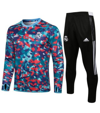Real Madrid Blue Red Camouflage Men's Soccer Tracksuit Football Kit 2021-2022