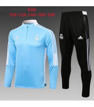 Real Madrid Kids Blue Soccer Tracksuit Football Sportswear 2021-2022
