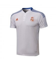 Real Madrid White Men's Soccer Polo Football Uniform 2021-2022