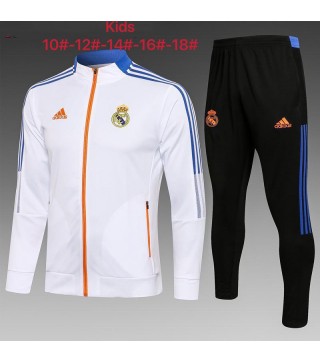 Real Madrid Kids White Jacket Soccer Tracksuit Football Sportswear 2021-2022