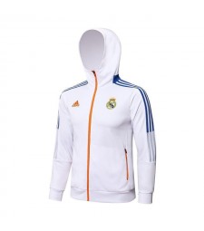 Real Madrid White Men's Football Hooded Jacket Soccer Tracksuit 2021-2022