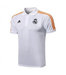 Real Madrid White Orange Men's Soccer Polo Football Uniform 2021-2022
