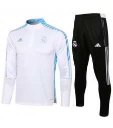 Real Madrid White Blue Men's Soccer Tracksuit Football Kit 2021-2022