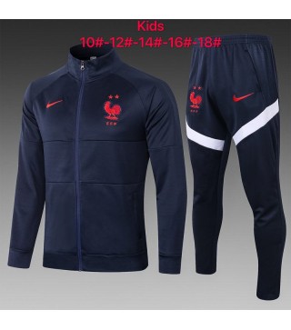 France Kids Royal Blue Jacket Soccer Tracksuit Football Sportswear 2021-2022
