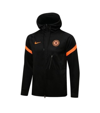 Chelsea Black Orange Men's Football Hooded Jacket Soccer Tracksuit 2021-2022
