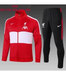 Liverpool Kids Red White Soccer Jacket Football Tracksuit 2021-2022