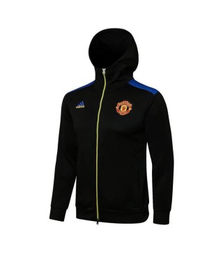 Manchester United Black Blue Men's Football Hooded Jacket Soccer Tracksuit 2021-2022