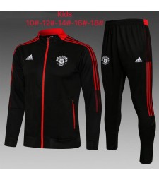 Manchester United Kids Black Jacket Soccer Tracksuit Football Sportswear 2021-2022