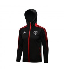 Manchester United Black Red Men's Football Hooded Jacket Soccer Tracksuit 2021-2022