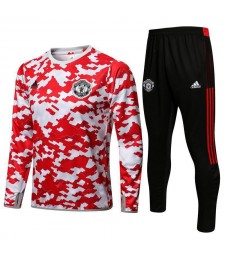 Manchester United Red White Camouflage Men's Soccer Tracksuit Football Kit 2021-2022