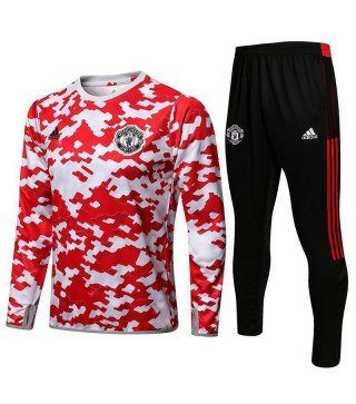 Manchester United Red White Camouflage Men's Soccer Tracksuit Football Kit 2021-2022