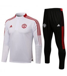 Manchester United White Men's Soccer Tracksuit Football Kit 2021-2022