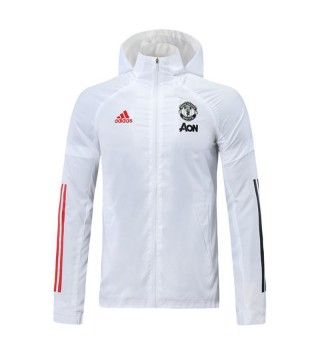 Manchester United White Red Black Soccer Windbreaker Jacket Men's Football Tracksuit 2021-2022