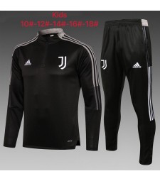 Juventus Kids Black Gray Soccer Tracksuit Football Sportswear 2021-2022