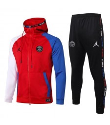 Jordan Paris Saint Germain Blanc-Rouge-Bleu Enfants Kit Football Hoodie Veste Survêtement De Football 2020-2021